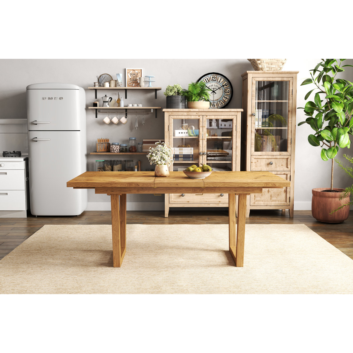 Gracie Oaks Extendable Solid Wood Dining Table With Sled Legs, Farmhouse Dining Table For Kitchen & Reviews